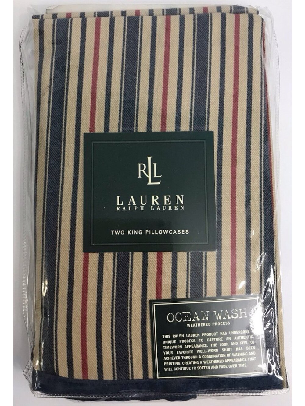 Ralph Lauren Chadwick Ocean Wash Striped Pair KING Pillowcases 100% Cotton Italy